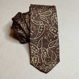 Valentino Brown with Yellow Paisley Design Italian Silk Tie Casual Summer Office
